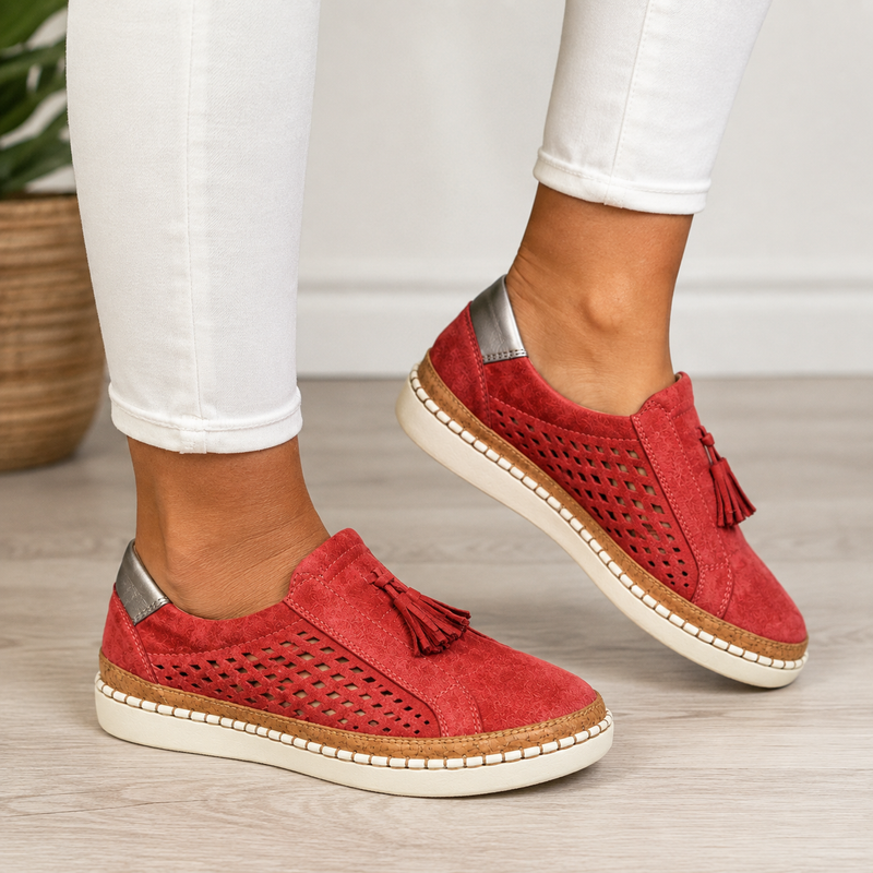 Sheyzina - Mocasines de Plataforma Sin Cordones Con Borlas y Diseño Perforado