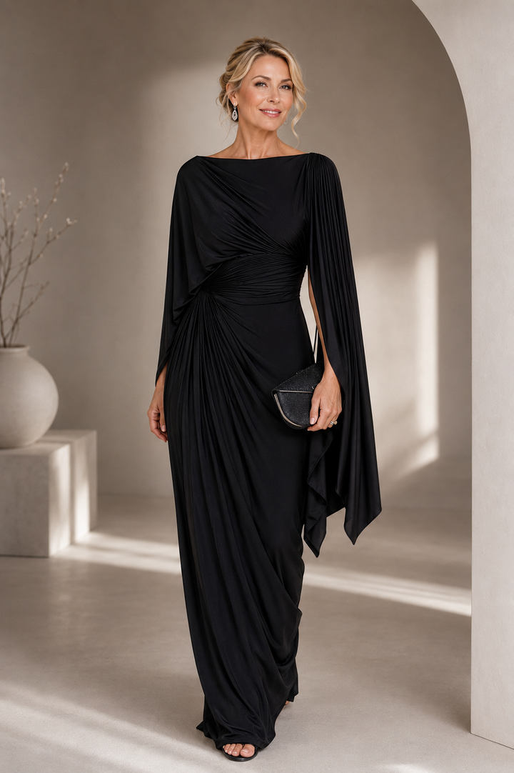 Mirona - Vestido Largo Plisado Con Capa
