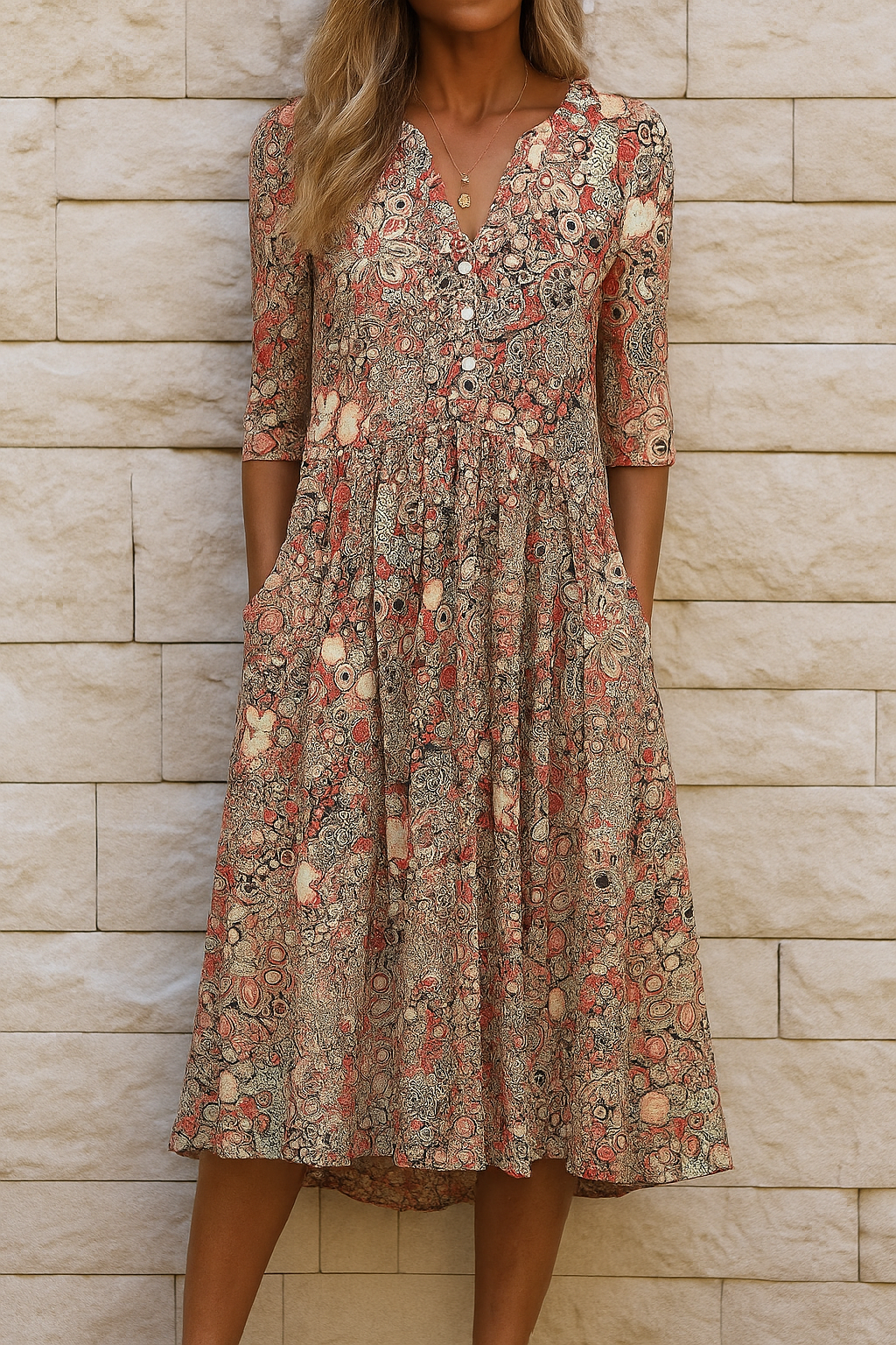 Eliskaa - Elegante Vestido Floral Con Cuello En V