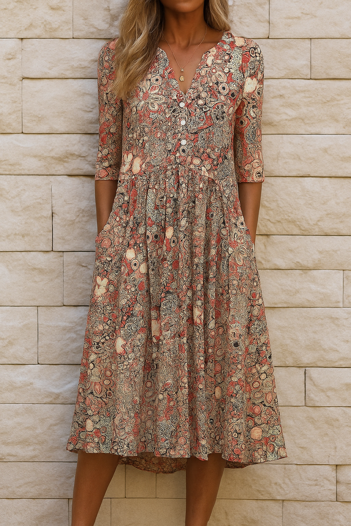 Eliskaa - Elegante Vestido Floral Con Cuello En V
