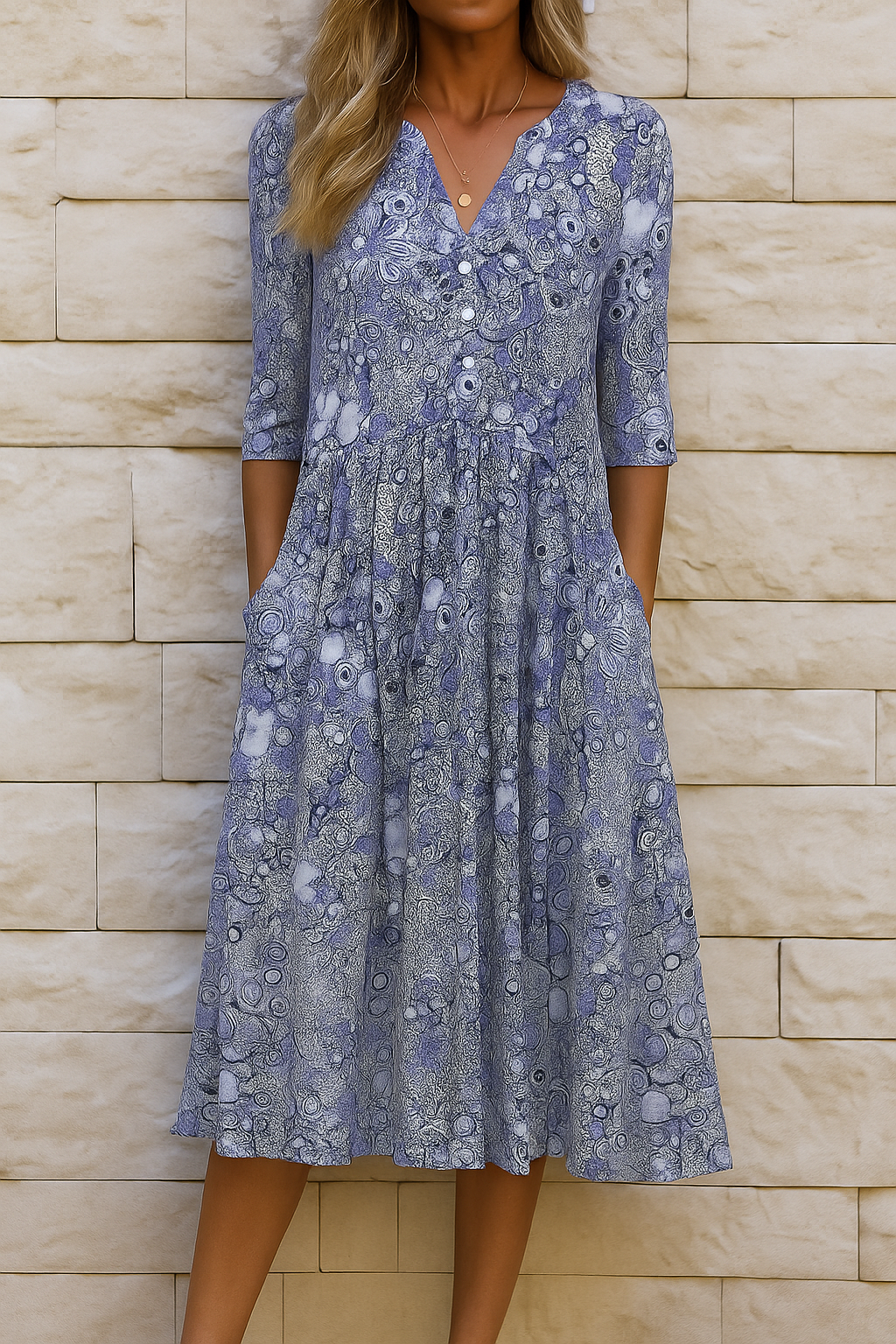 Eliskaa - Elegante Vestido Floral Con Cuello En V