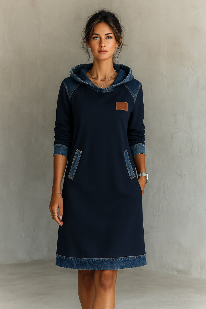 Viktoria - Vestido Informal Con Capucha Y Detalles De Denim