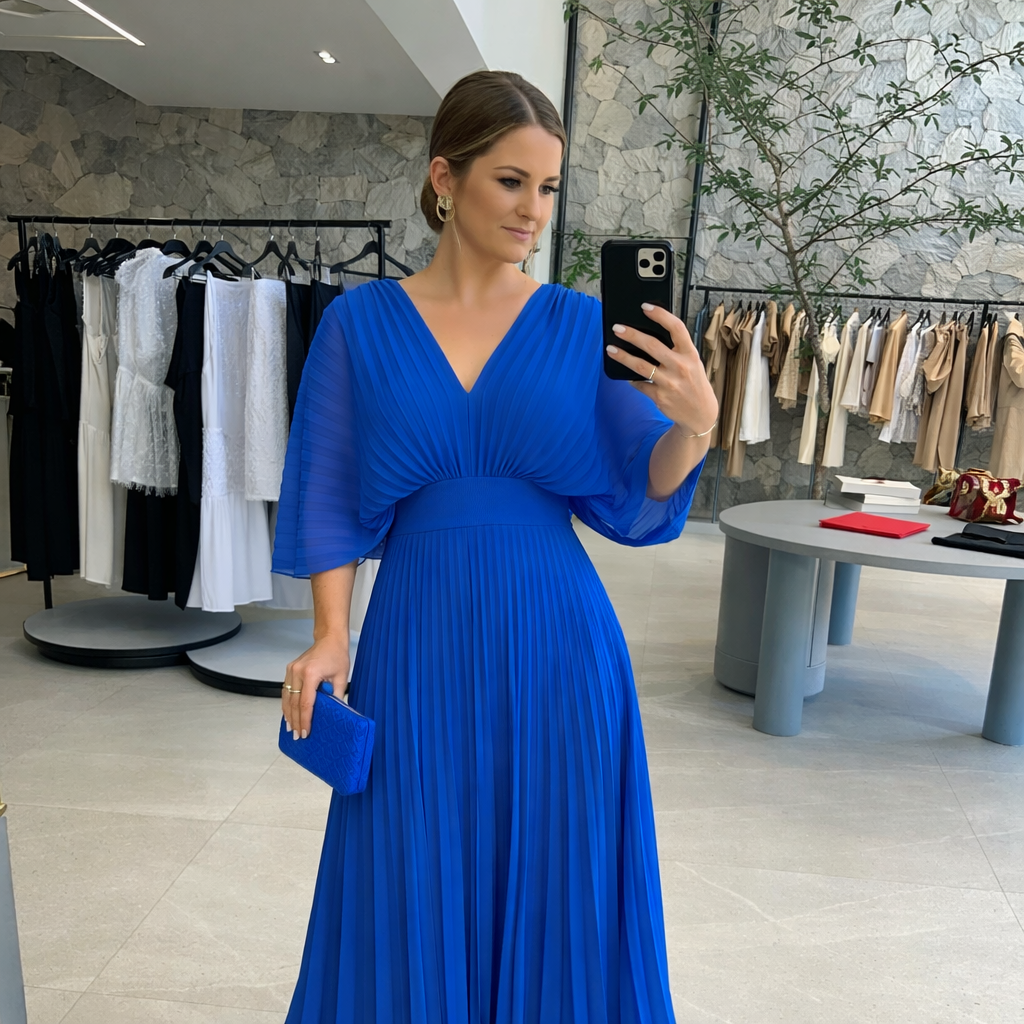 Valerija - Vestido Largo Plisado Vibrante