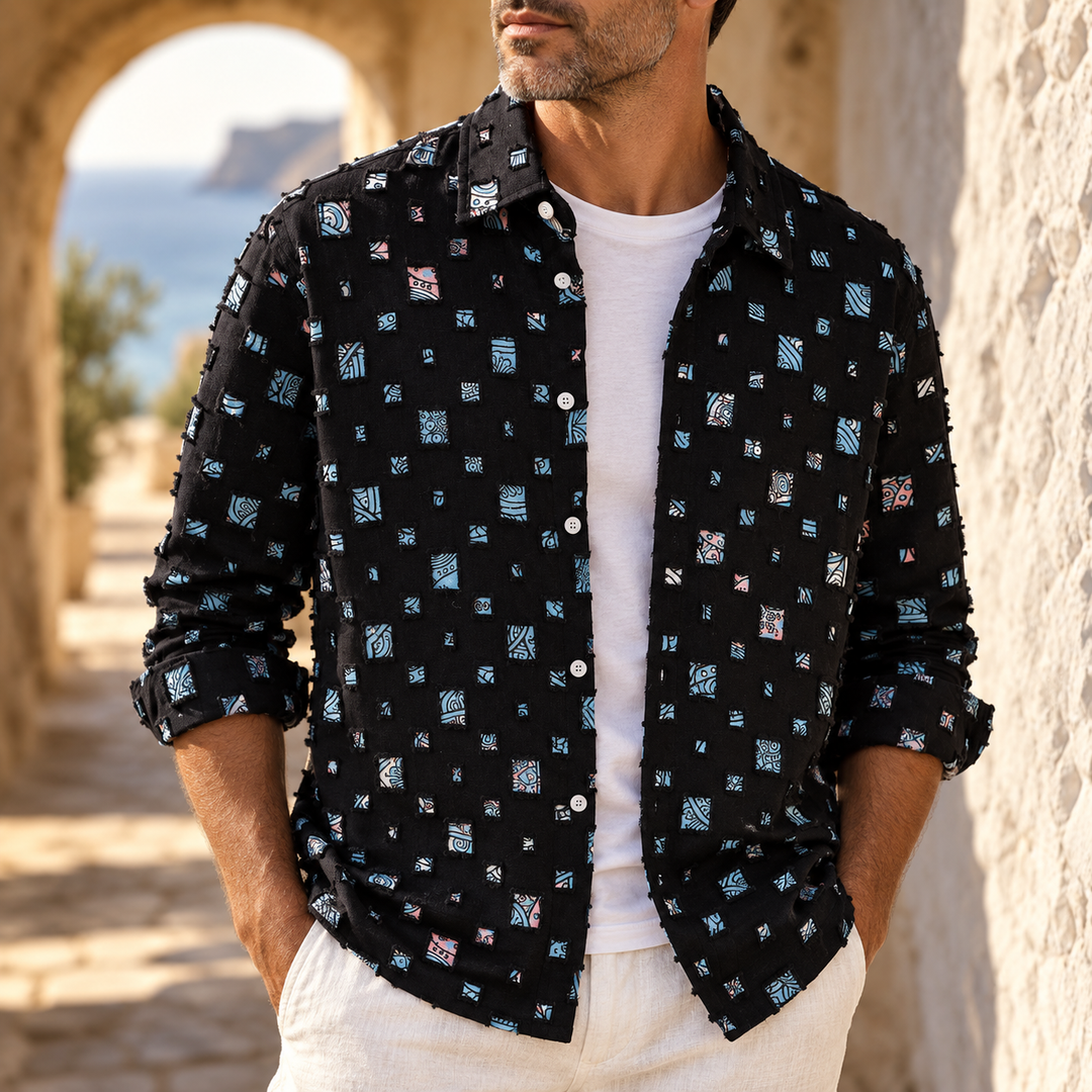 Lipsey - Camisa de Manga Larga con Botones y Diseño de Cuadrados Texturizados