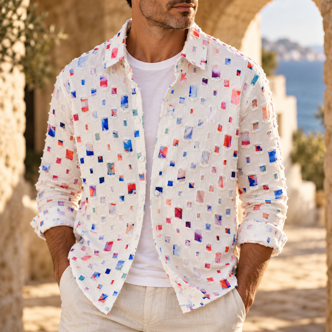 Lipsey - Camisa de Manga Larga con Botones y Diseño de Cuadrados Texturizados
