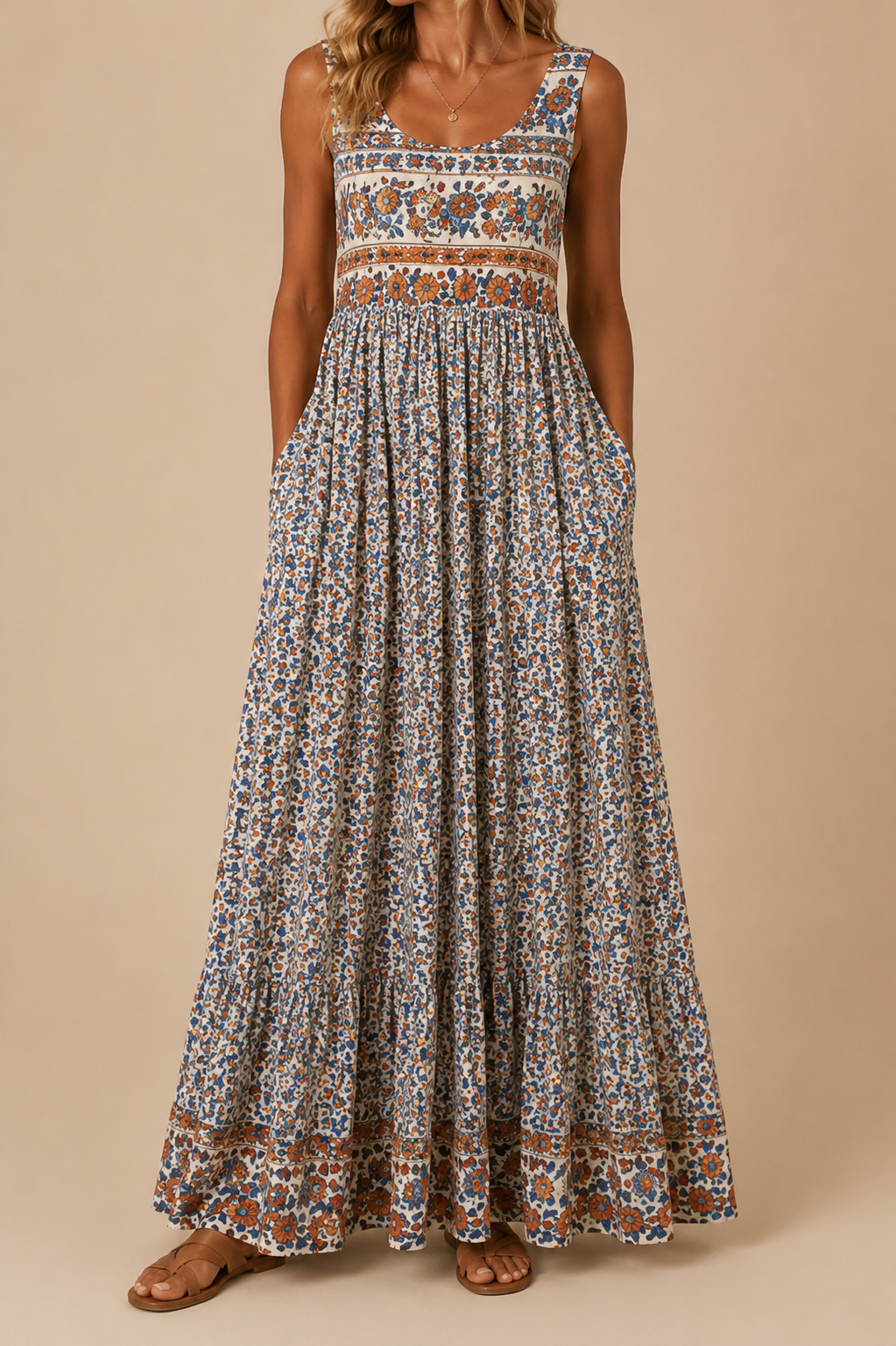 Raqual - Vestido Largo Con Estampado Floral y Bolsillos
