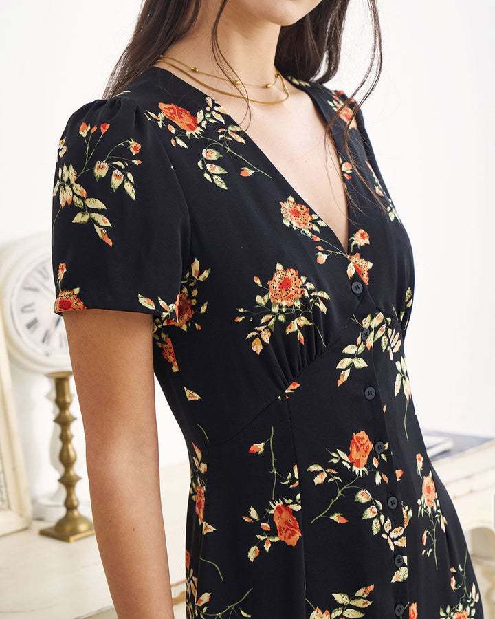 Kambria - Vestido Midi De Manga Corta Con Estampado De Flores