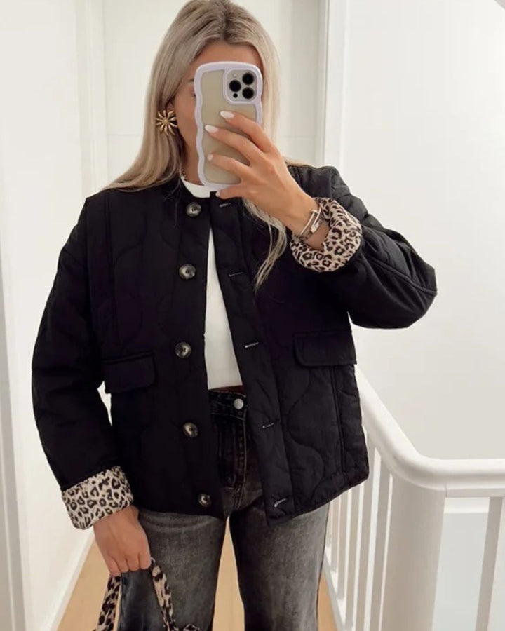 Jaerene - Elegante Chaqueta Con Forro y Estampado De Leopardo