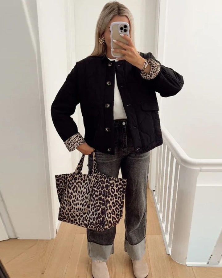 Jaerene - Elegante Chaqueta Con Forro y Estampado De Leopardo