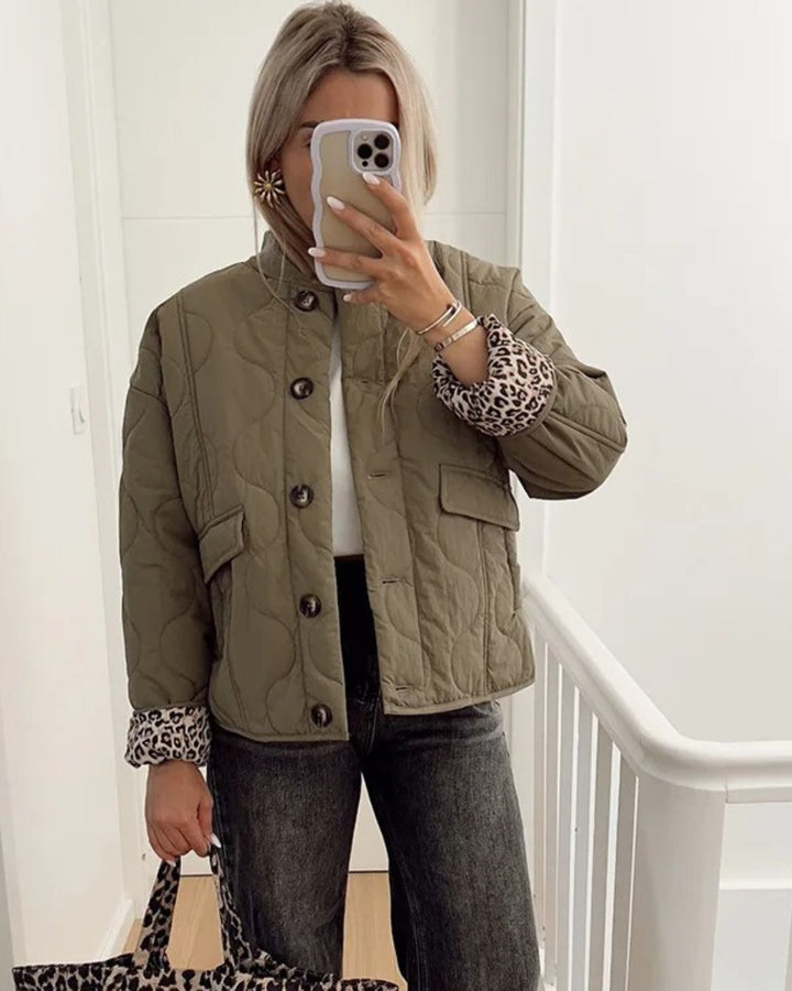 Jaerene - Elegante Chaqueta Con Forro y Estampado De Leopardo