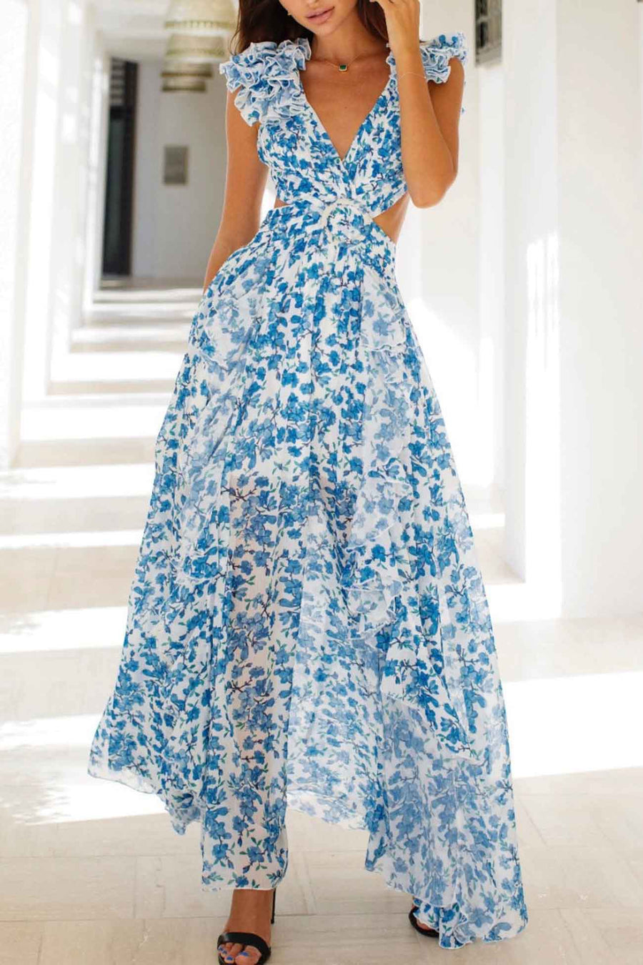 Tjitske - Vestido Largo Con Mangas Recortadas