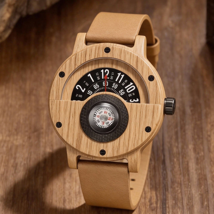Krzysztof - Reloj De Madera Con Brújula Giratoria