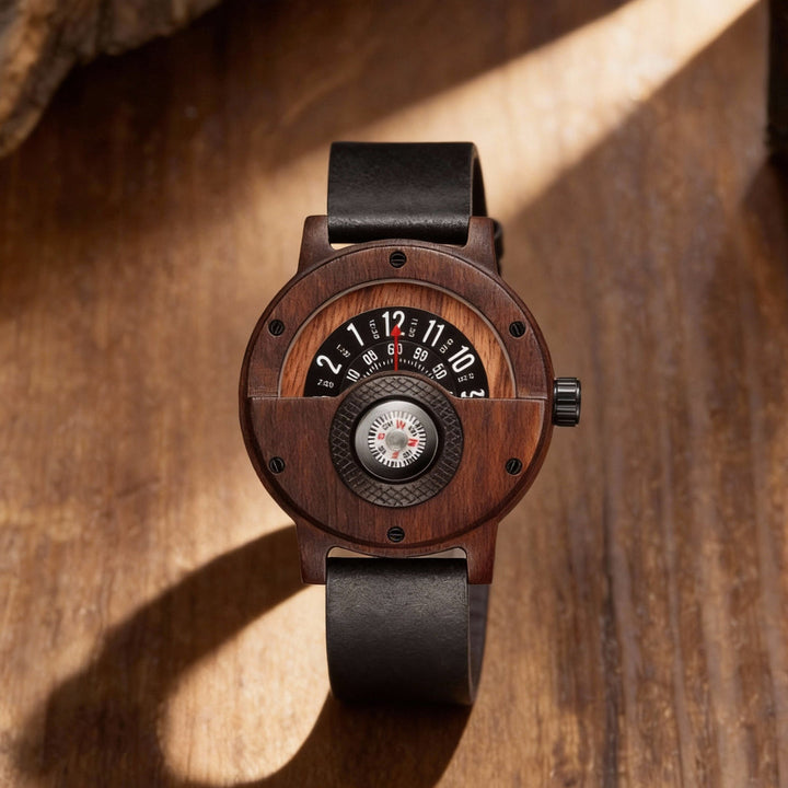 Krzysztof - Reloj De Madera Con Brújula Giratoria