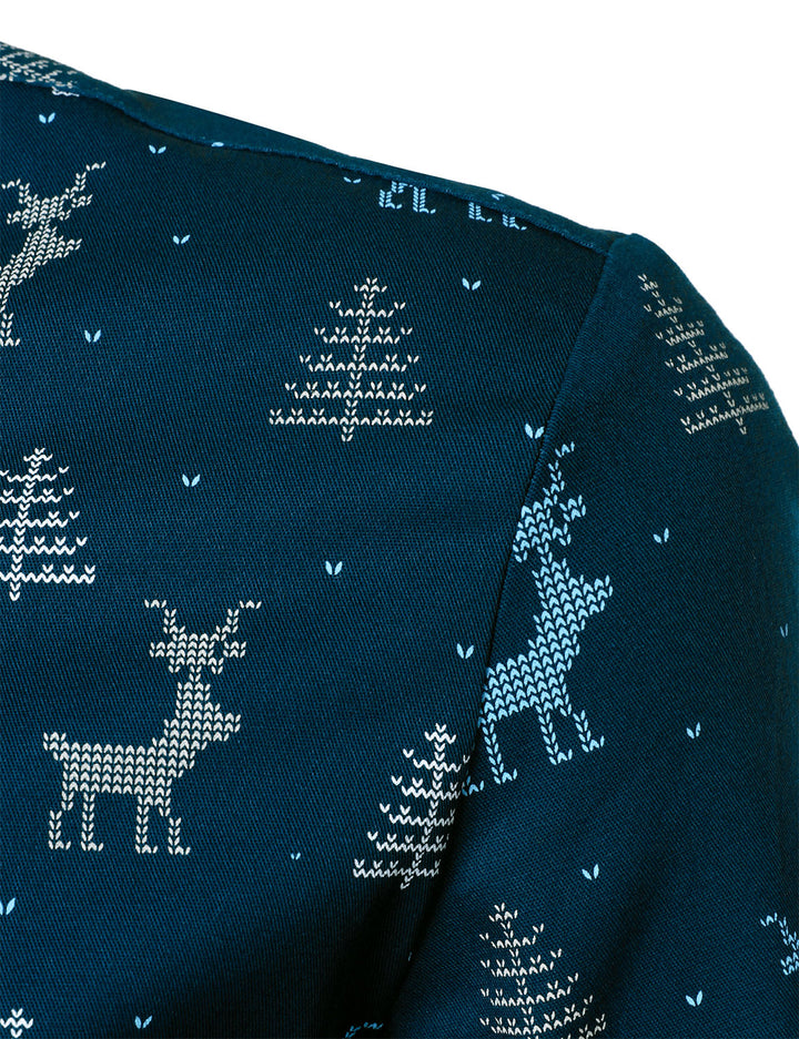 Rowan - Camisa de manga Larga azul marino Transpirable con Estampado de alces y árboles de Navidad para Caballero