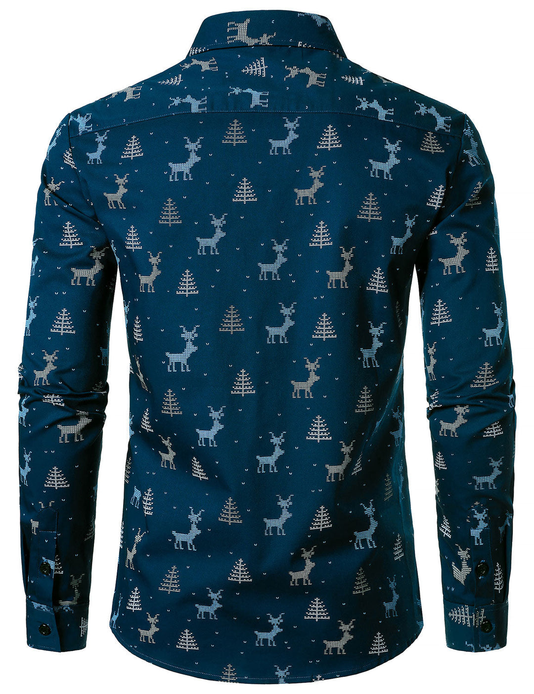 Rowan - Camisa de manga Larga azul marino Transpirable con Estampado de alces y árboles de Navidad para Caballero