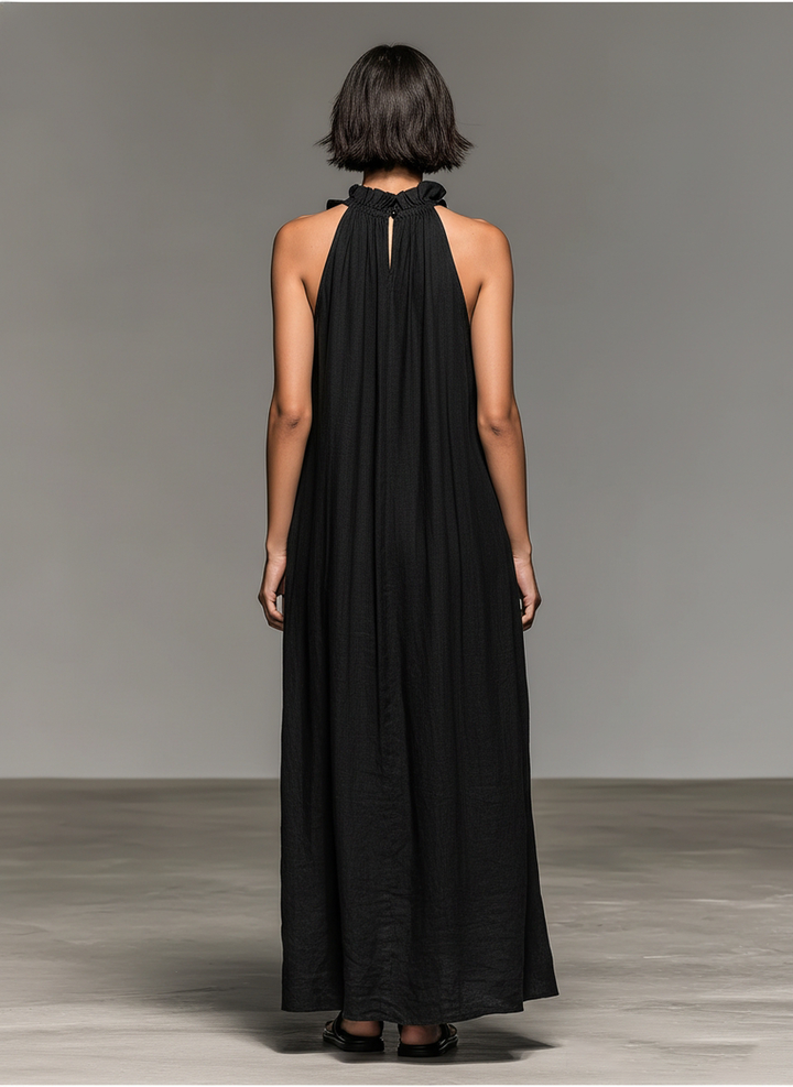 Fiora - Vestido Largo Sin Mangas, Con Volantes, Cuello Halter Y Bolsillos
