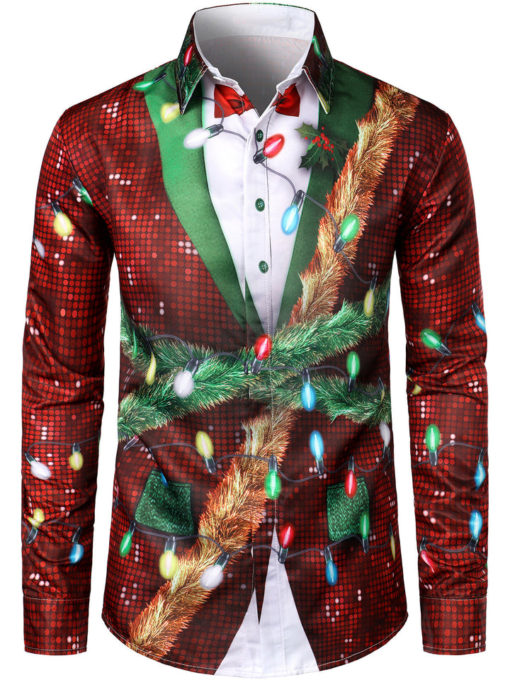 Bryce - Conjunto navideño Divertido para Hombre Camisa de manga Larga con Botones y Estampado Temático