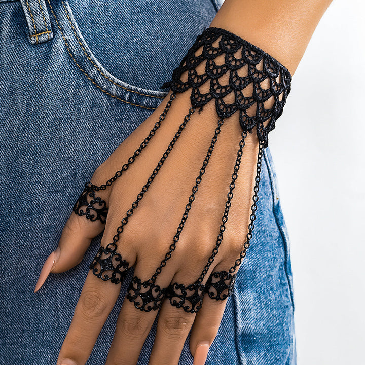 Sollina - Pulsera Con Anillos Y Cadena Para Los Dedos Y La Muñeca De Encaje