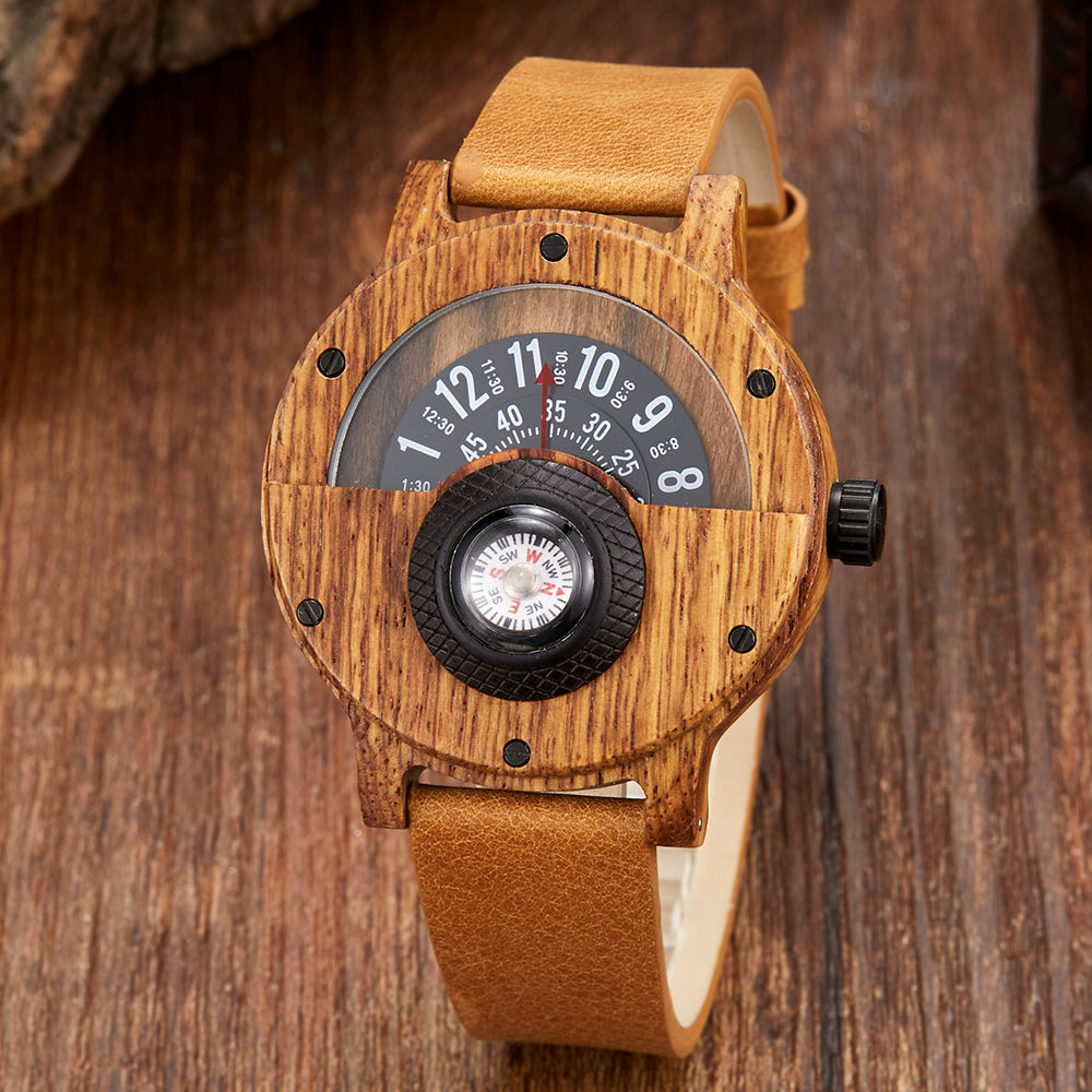 Krzysztof - Reloj De Madera Con Brújula Giratoria
