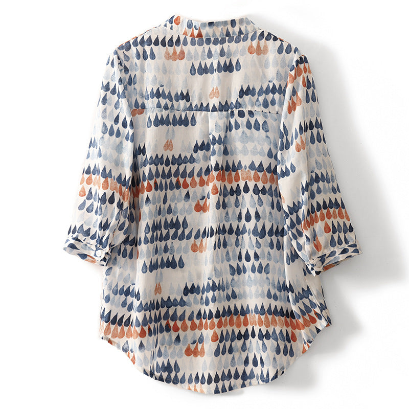 Fawna - Blusa Informal Con Cuello En V y Estampado En Gasa
