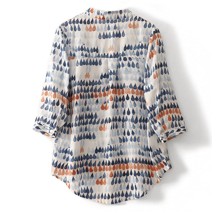 Fawna - Blusa Informal Con Cuello En V y Estampado En Gasa