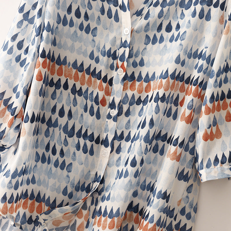 Fawna - Blusa Informal Con Cuello En V y Estampado En Gasa