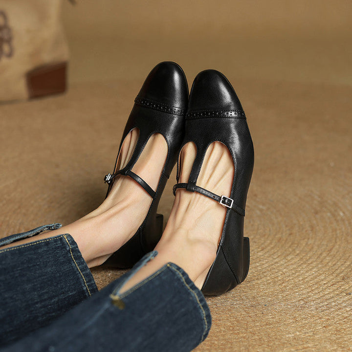 Reiten - Elegantes Zapatos Planos De Cuero Con Correa En T