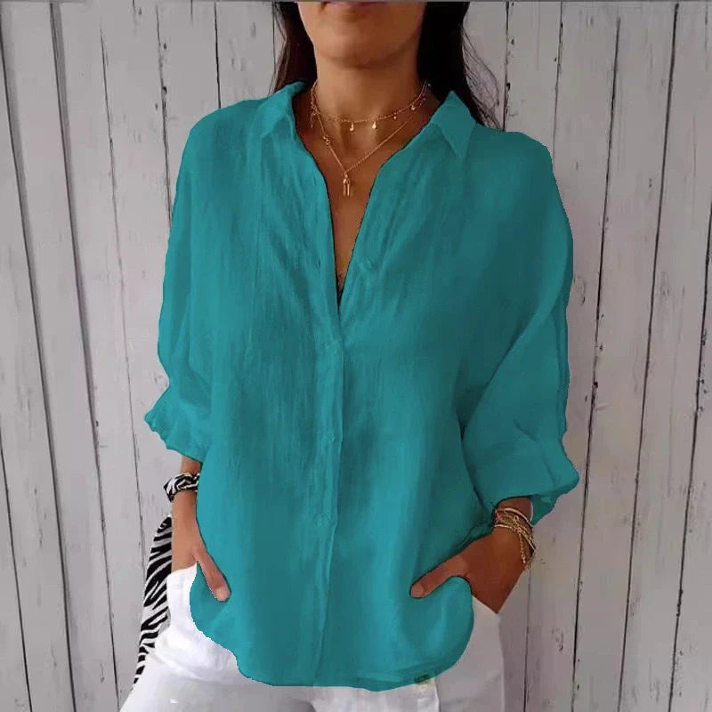Aelita - Camisa Informal de Algodón y Lino