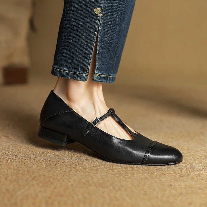 Reiten - Elegantes Zapatos Planos De Cuero Con Correa En T