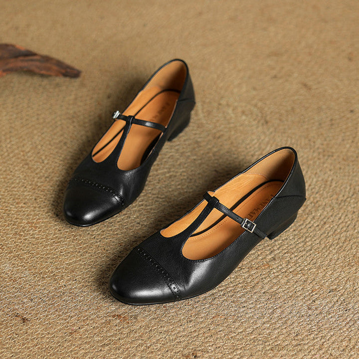Reiten - Elegantes Zapatos Planos De Cuero Con Correa En T