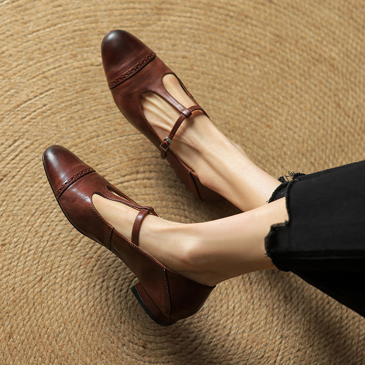 Reiten - Elegantes Zapatos Planos De Cuero Con Correa En T