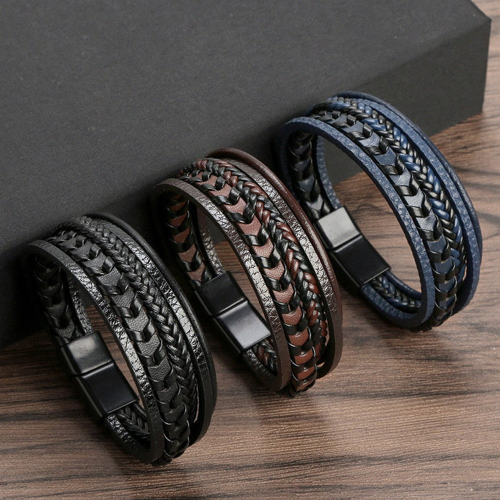 Lennart - Pulsera Trenzada de Cuerda de Cuero Multicapa
