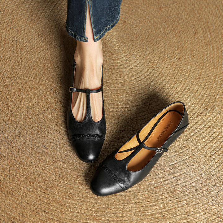 Reiten - Elegantes Zapatos Planos De Cuero Con Correa En T