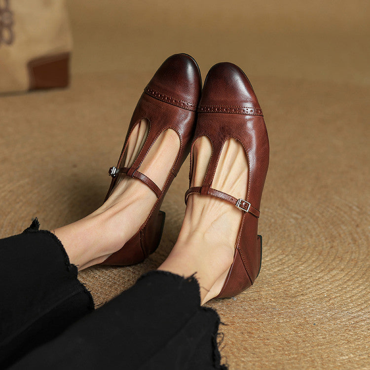 Reiten - Elegantes Zapatos Planos De Cuero Con Correa En T