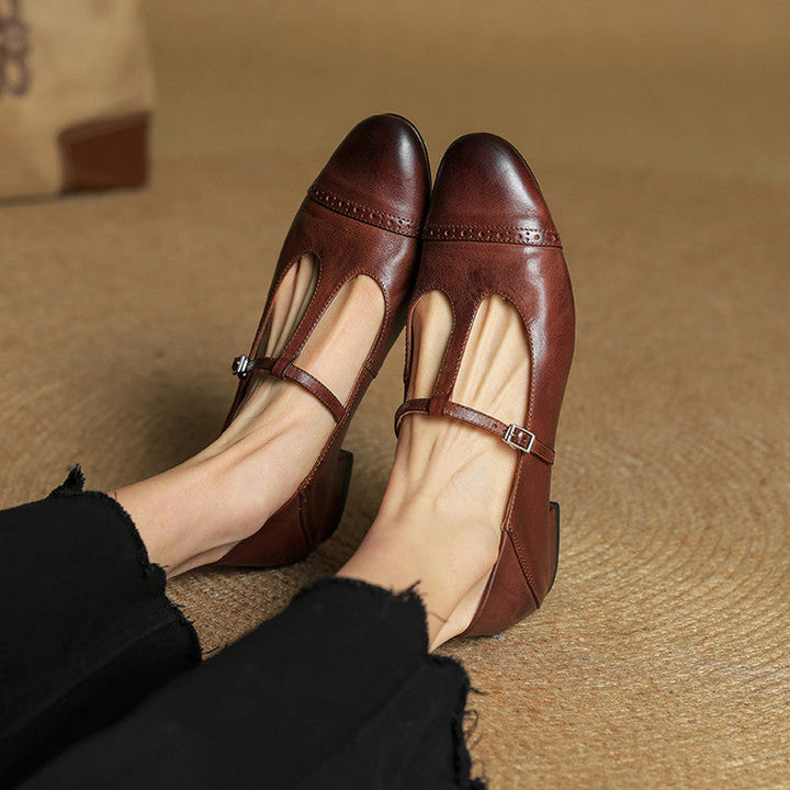 Reiten - Elegantes Zapatos Planos De Cuero Con Correa En T