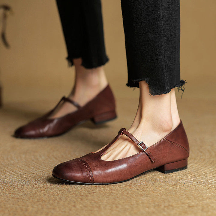 Reiten - Elegantes Zapatos Planos De Cuero Con Correa En T