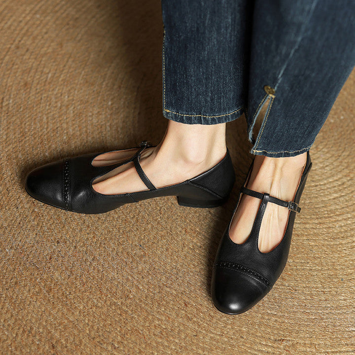 Reiten - Elegantes Zapatos Planos De Cuero Con Correa En T