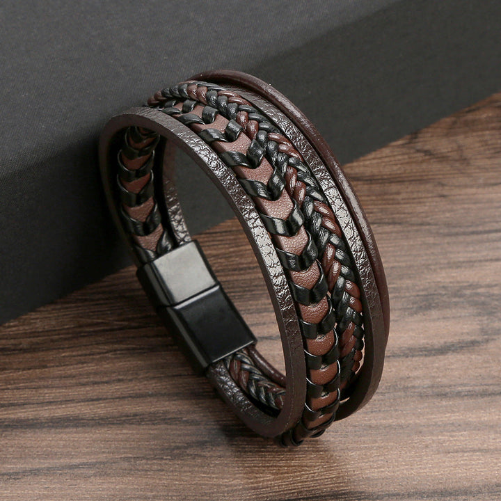 Lennart - Pulsera Trenzada de Cuerda de Cuero Multicapa