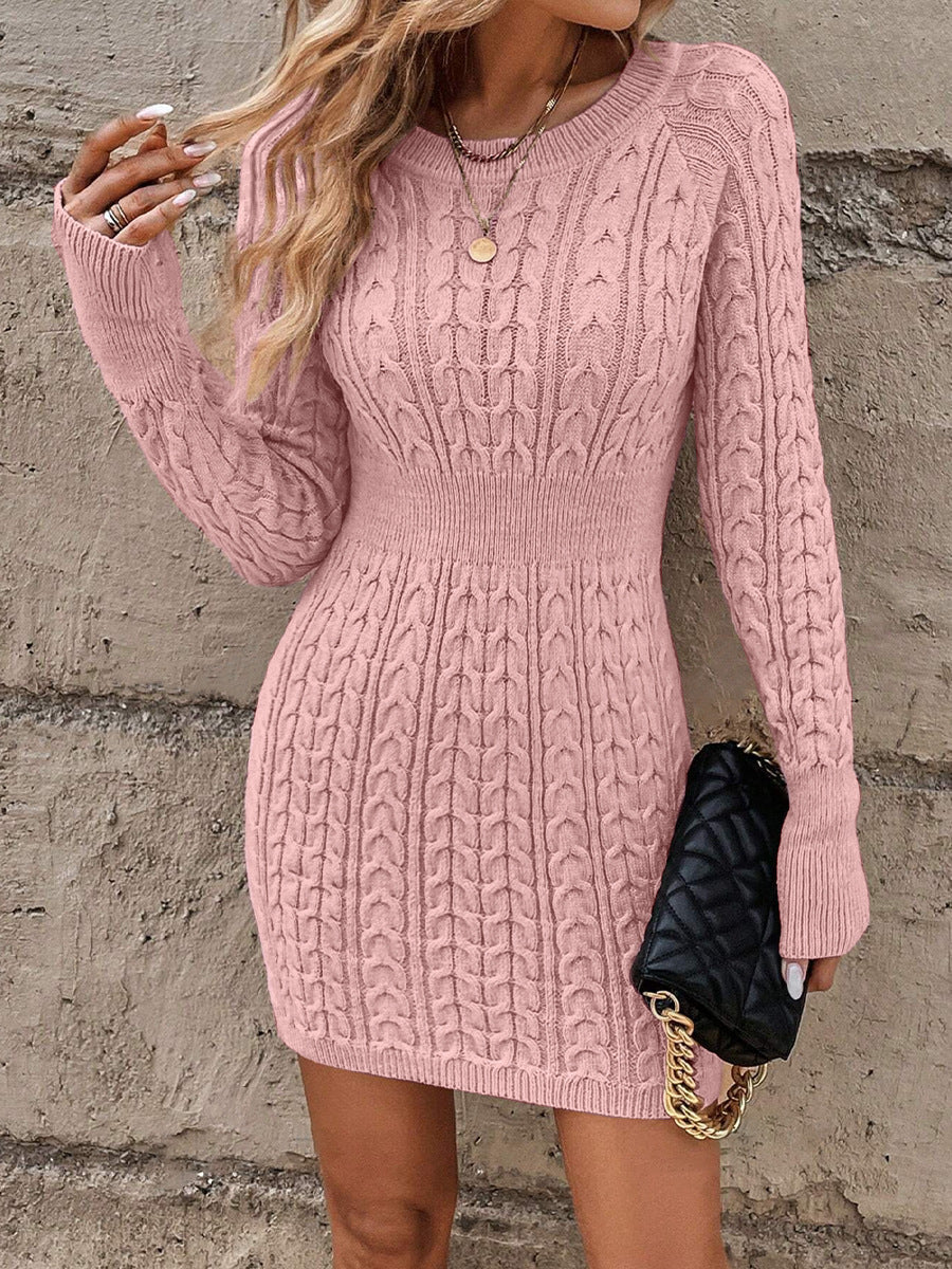 Oriah - Vestido de Punto Trenzado Con Cuello Redondo