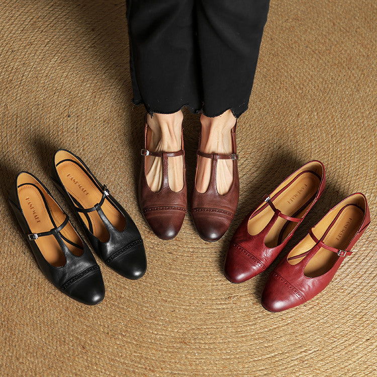 Reiten - Elegantes Zapatos Planos De Cuero Con Correa En T