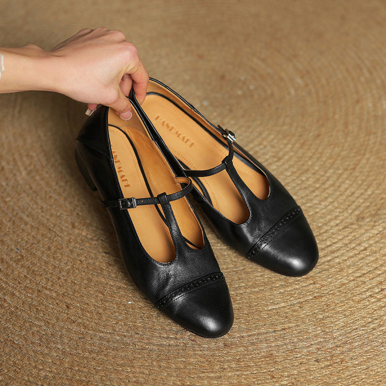 Reiten - Elegantes Zapatos Planos De Cuero Con Correa En T