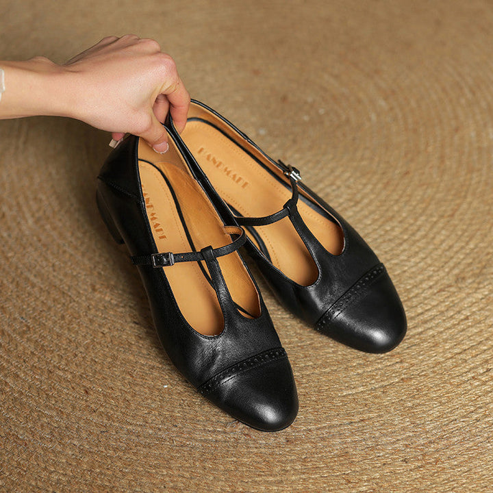 Reiten - Elegantes Zapatos Planos De Cuero Con Correa En T