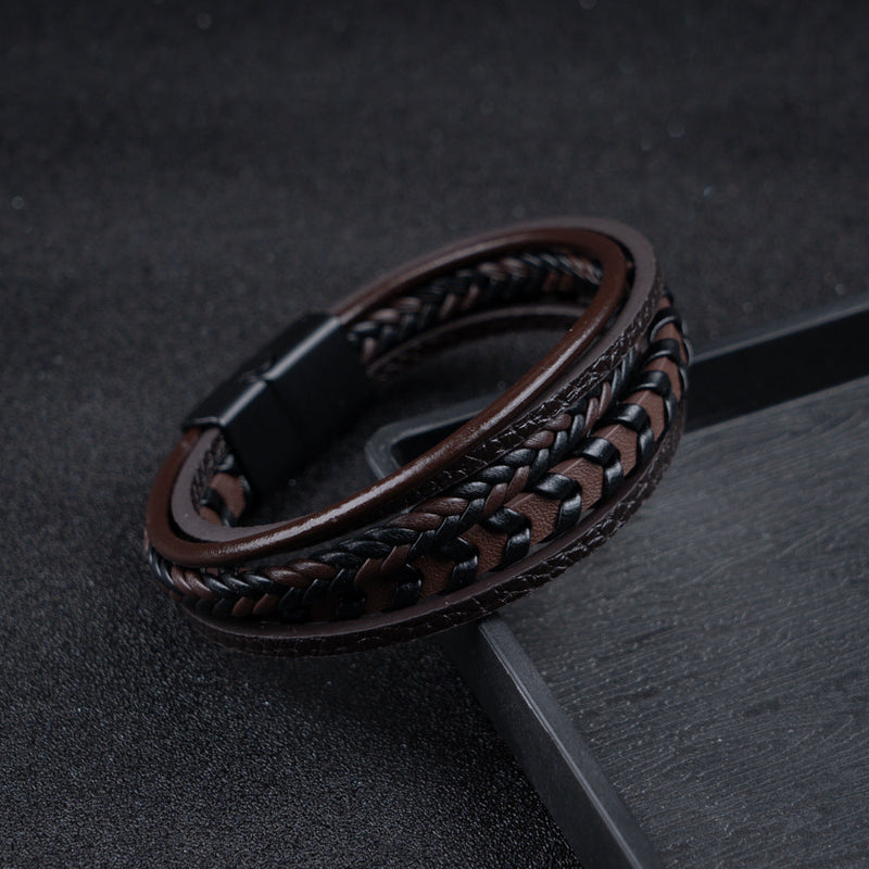 RuneCraft - Pulsera Vikinga Trenzada de Cuero