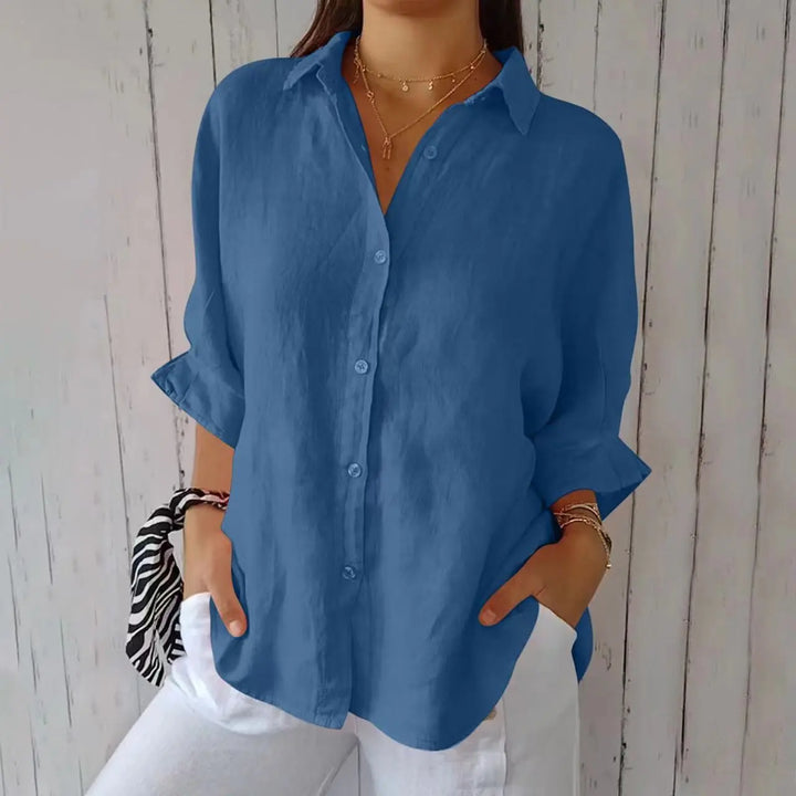Aelita - Camisa Informal de Algodón y Lino