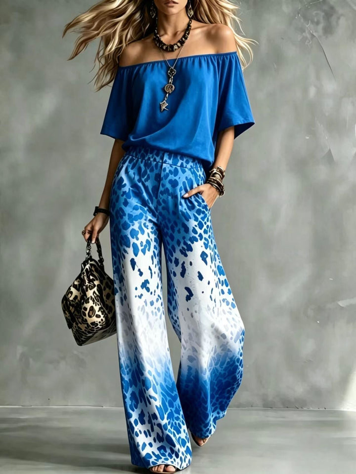 Rinia - Conjunto De Top Con Hombros Al Aire Y Pantalón Estampado