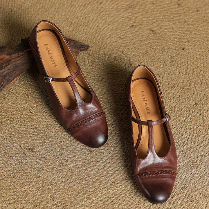 Reiten - Elegantes Zapatos Planos De Cuero Con Correa En T