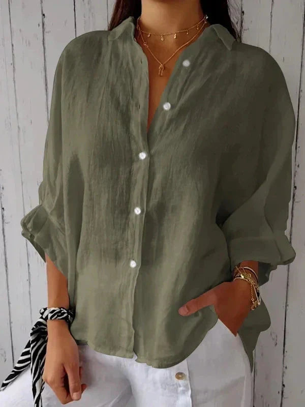 Aelita - Camisa Informal de Algodón y Lino