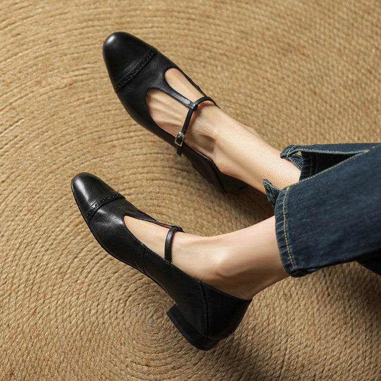 Reiten - Elegantes Zapatos Planos De Cuero Con Correa En T