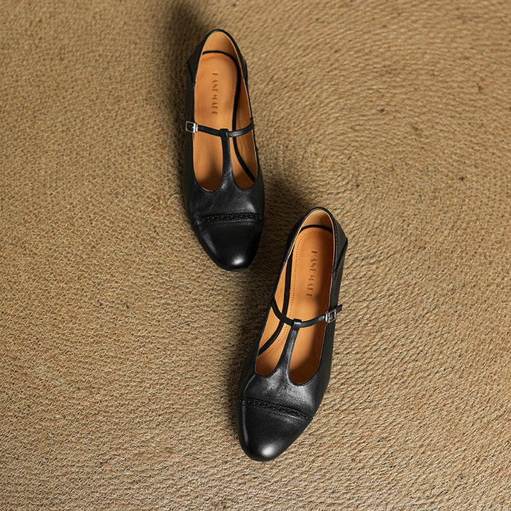 Reiten - Elegantes Zapatos Planos De Cuero Con Correa En T