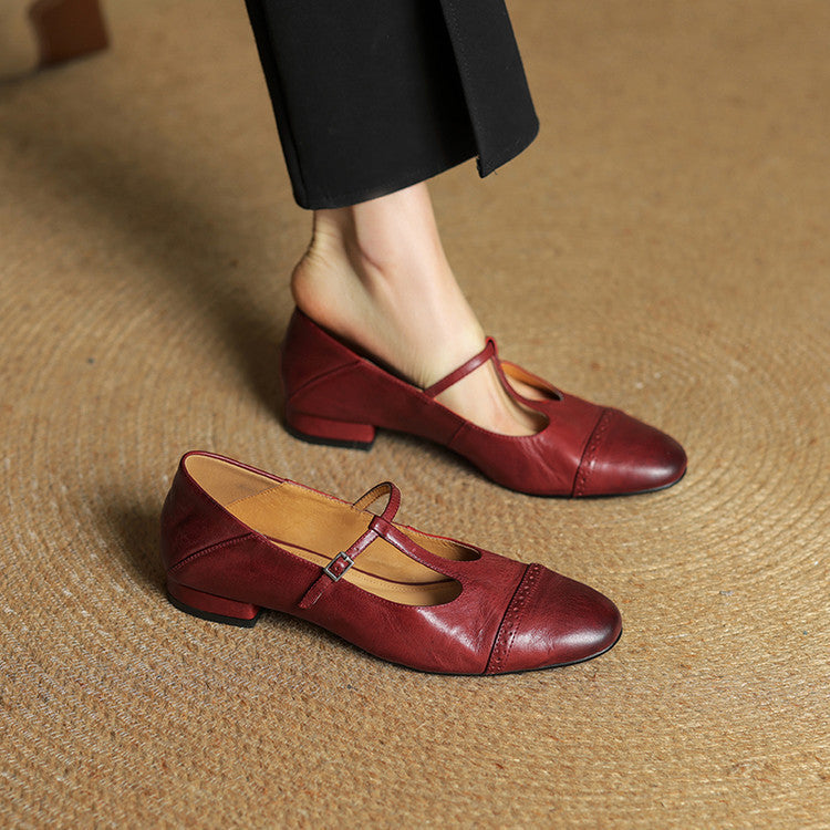 Reiten - Elegantes Zapatos Planos De Cuero Con Correa En T